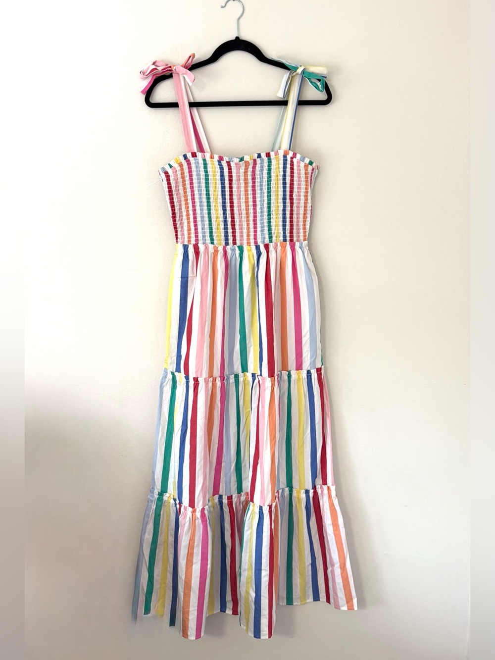 DRAPER JAMES RSVP Tiered Rainbow Pride Maxi Dress w Bow Straps & Pockets Size S - Picture 5 of 15